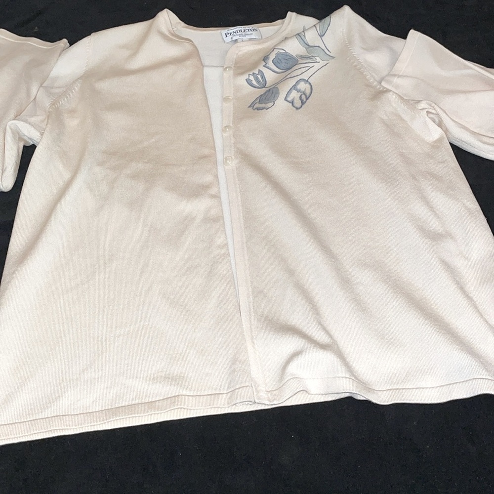 ❤️ Women’s Vintage 80’s Y2K EUC Ivory Cardigan with Floral Embroidery Sz L - Picture 6 of 10